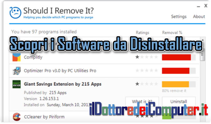 Scopri i Software da Disinstallare