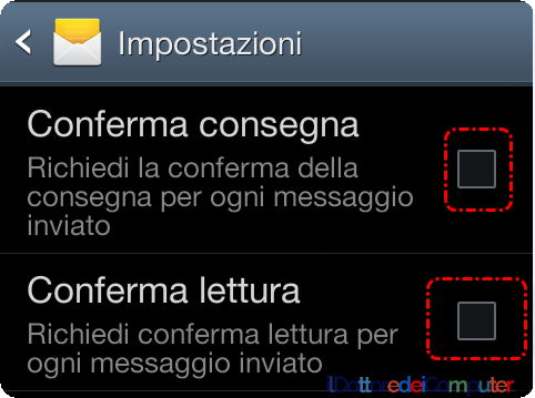 Disattivare i Rapporti di Consegna su Android