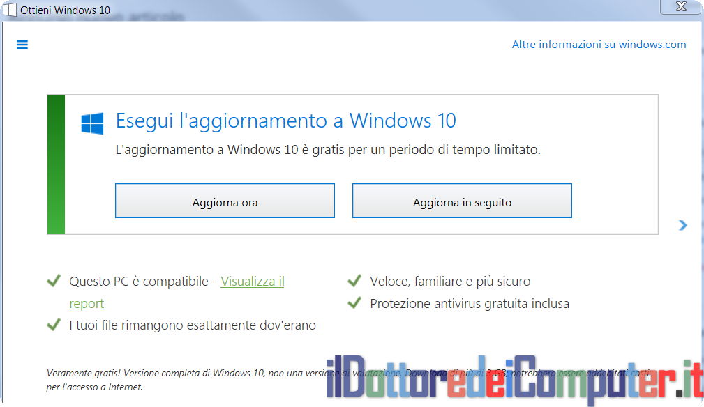 Aggiornamento Windows 10