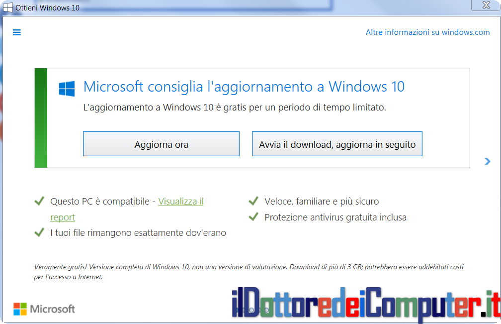 Installazione Windows 10, come forzare l’aggiornamento