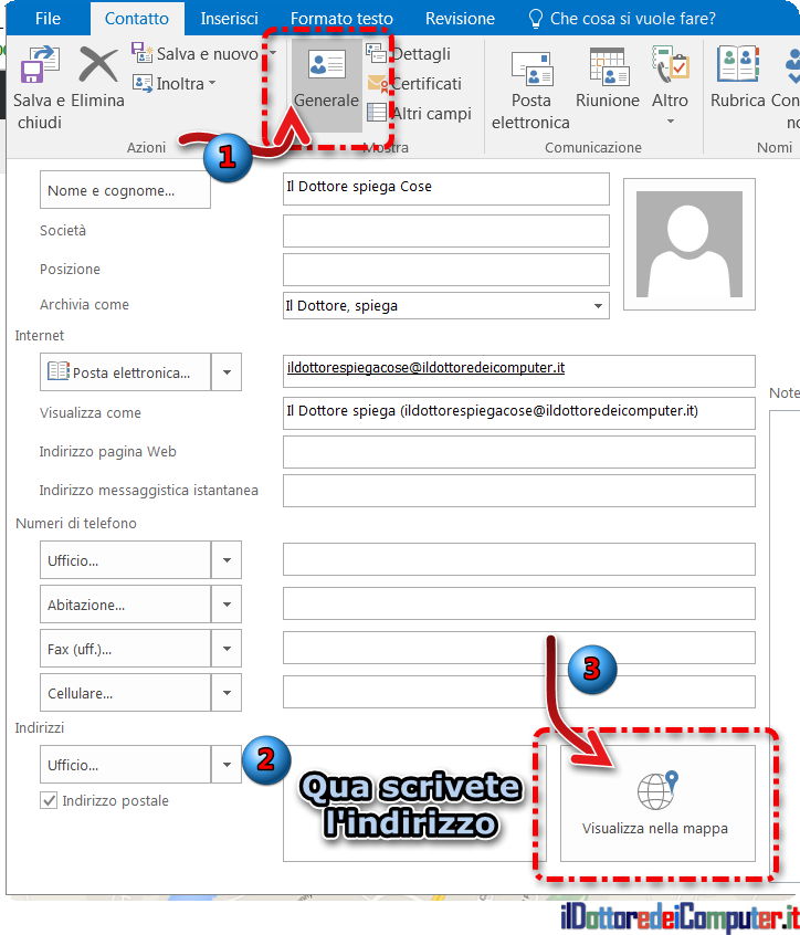 Outlook con Google Maps (e non Bing) per i contatti