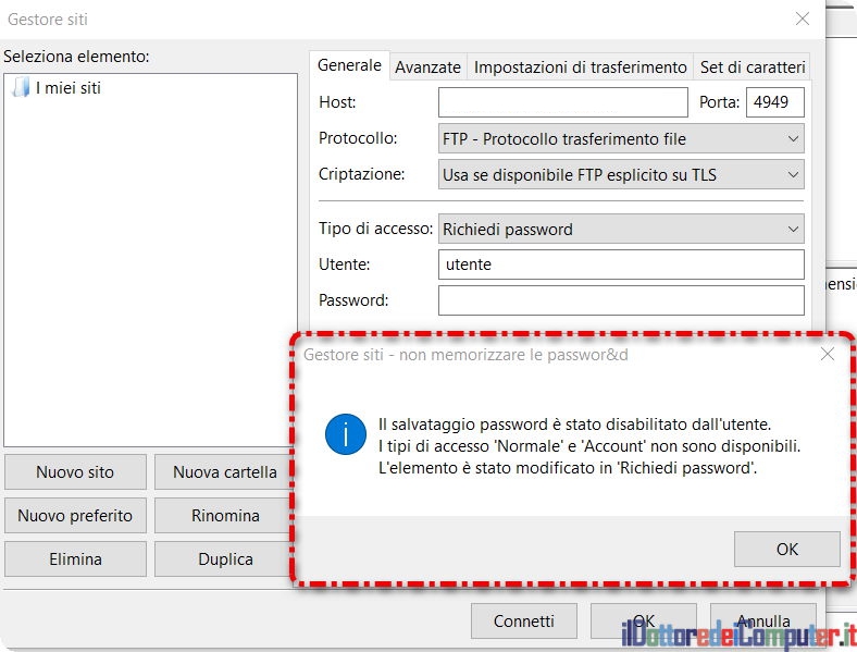 FileZilla non Salva la Password