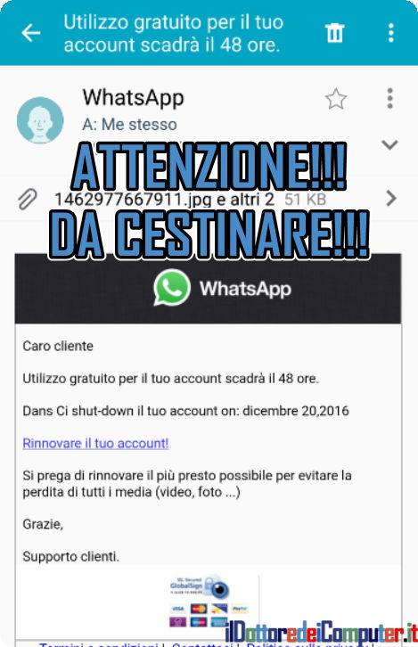 Truffa Mail “WhatsApp Scade tra 48 Ore”