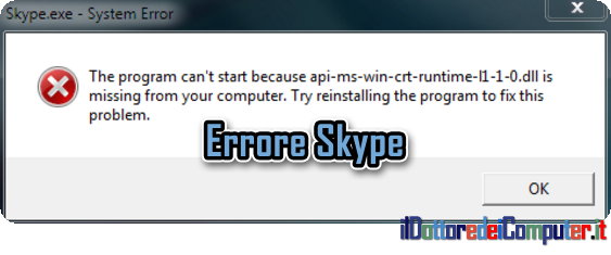 Skype non si apre (errore api.dll)