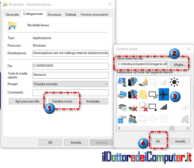 Come Creare un Collegamento Modalità Aereo in Windows 10