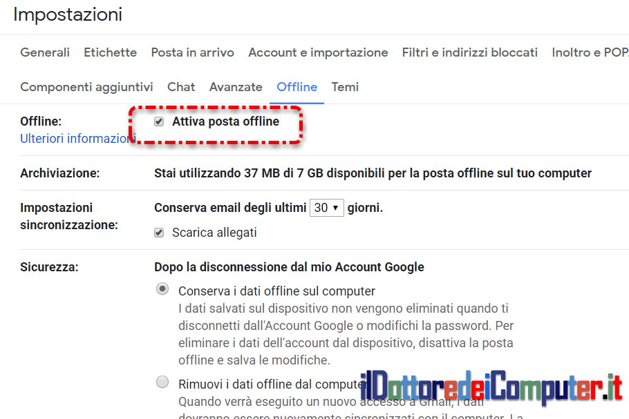 Utilizza Gmail senza Connessione Internet