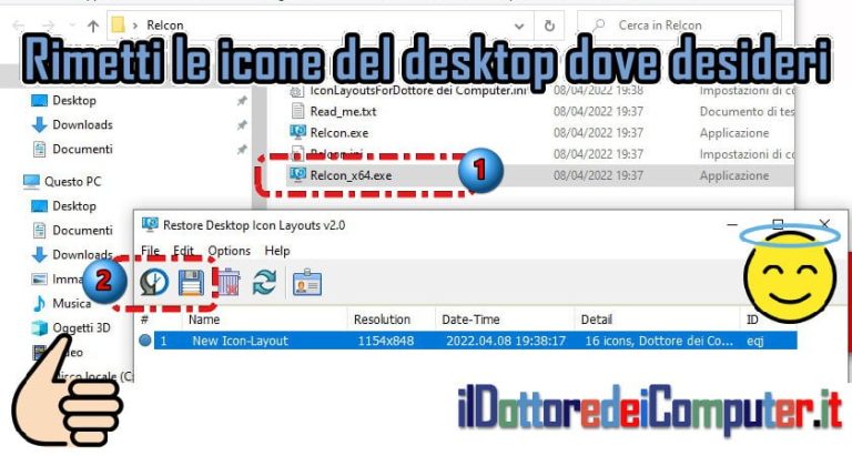 Salva la Posizione delle Icone sul Desktop e falle Ritornare in posizione con un Click