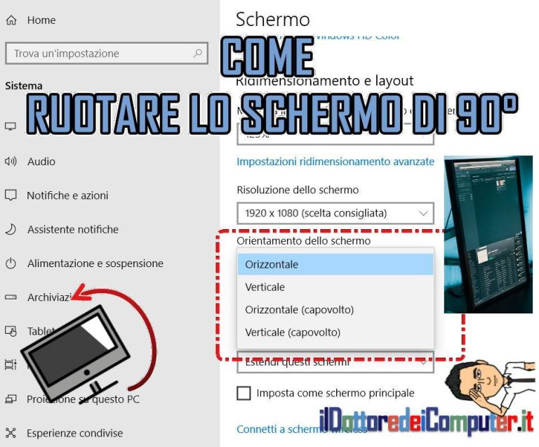 Come Ruotare lo Schermo di 90 gradi