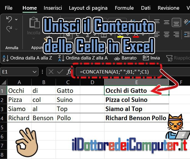 Unisci il Contenuto delle Celle in Excel