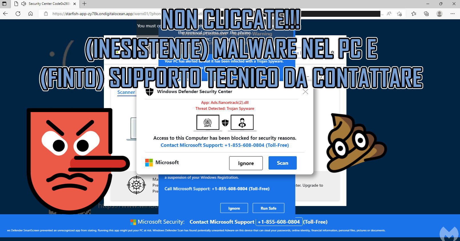 Pagine Web di Malware con (finto) Supporto Tecnico da Contattare